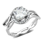 DA357 - High polished (no plating) Stainless Steel Ring with AAA Grade CZ in Clear