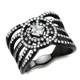 DA363 - IP Black(Ion Plating) Stainless Steel Ring with AAA Grade CZ in Clear - Alamode