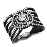 DA363 - IP Black(Ion Plating) Stainless Steel Ring with AAA Grade CZ in Clear - Alamode - Flyclothing LLC