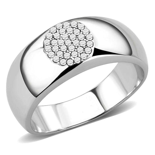 DA367 - High polished (no plating) Stainless Steel Ring with AAA Grade CZ in Clear - Alamode - Flyclothing LLC