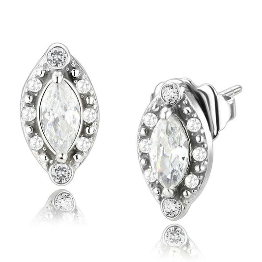 DA368 - High polished (no plating) Stainless Steel Earrings with AAA Grade CZ in Clear - Alamode - Flyclothing LLC