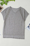 Heathered V-Neck Short Sleeve T-Shirt - Trendsi - Flyclothing LLC