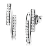 DA369 - High polished (no plating) Stainless Steel Earrings with AAA Grade CZ in Clear - Alamode - Flyclothing LLC