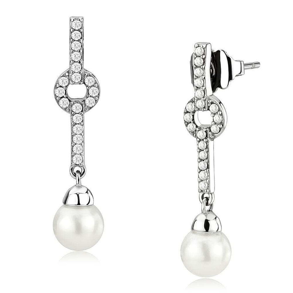 DA370 - High polished (no plating) Stainless Steel Earrings with Synthetic Pearl in White - Alamode - Flyclothing LLC