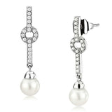 DA370 - High polished (no plating) Stainless Steel Earrings with Synthetic Pearl in White - Alamode - Flyclothing LLC