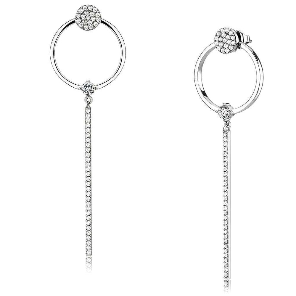 DA371 - High polished (no plating) Stainless Steel Earrings with AAA Grade CZ in Clear - Alamode