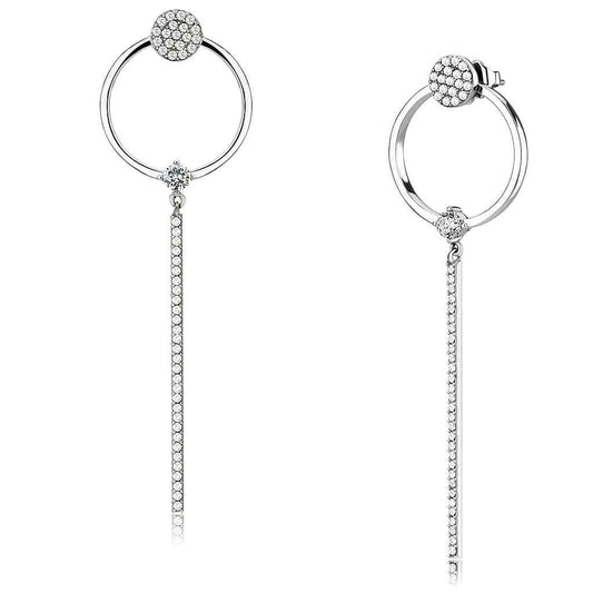 DA371 - High polished (no plating) Stainless Steel Earrings with AAA Grade CZ in Clear - Alamode - Flyclothing LLC