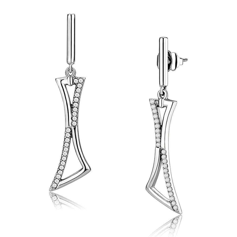 DA372 - High polished (no plating) Stainless Steel Earrings with AAA Grade CZ in Clear - Alamode - Flyclothing LLC