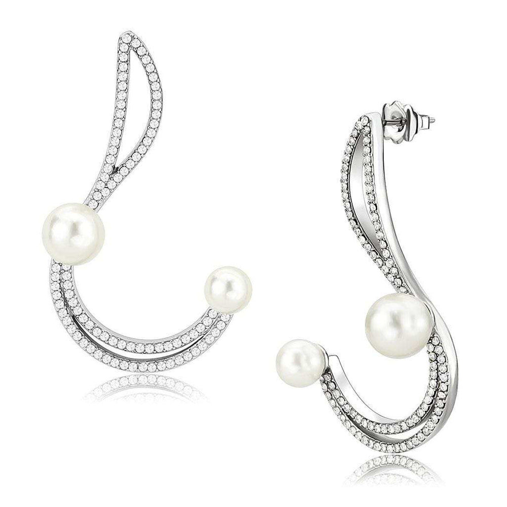 DA375 - High polished (no plating) Stainless Steel Earrings with Synthetic Pearl in White - Alamode - Flyclothing LLC