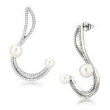 DA375 - High polished (no plating) Stainless Steel Earrings with Synthetic Pearl in White - Alamode - Flyclothing LLC