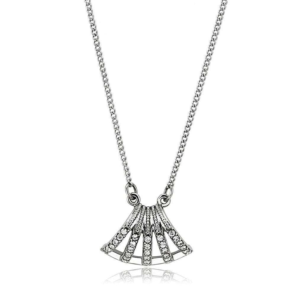 DA380 - High polished (no plating) Stainless Steel Chain Pendant with AAA Grade CZ in Clear - Alamode - Flyclothing LLC