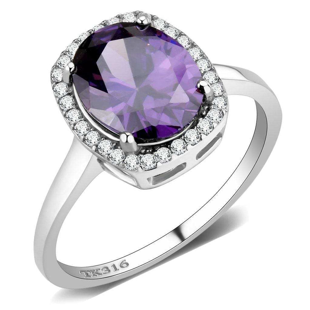 DA385 - High polished (no plating) Stainless Steel Ring with AAA Grade CZ in Amethyst - Alamode - Flyclothing LLC