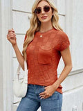 Round Neck Short Sleeve Knit Top - Trendsi - Flyclothing LLC