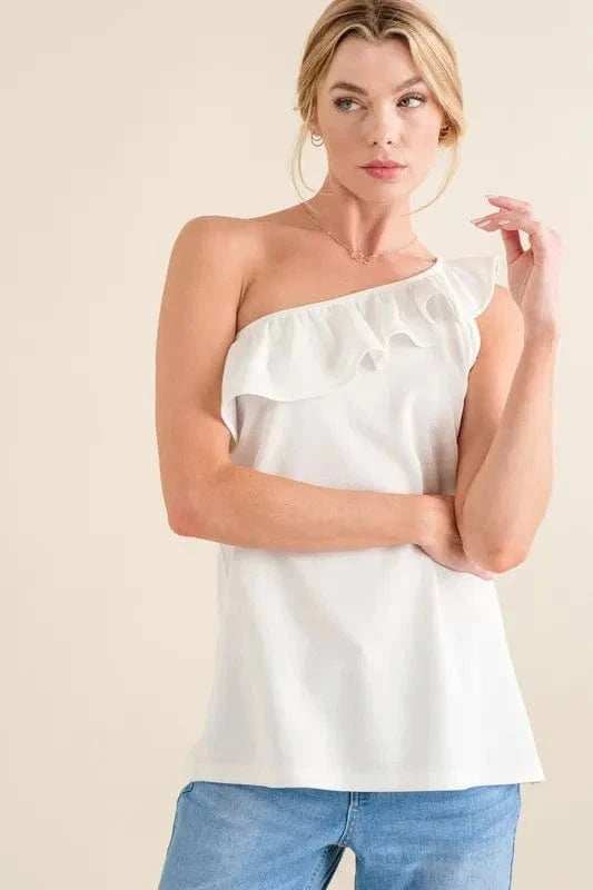 And The Why Ruffle One Shoulder Sleeveless Tank Top - Trendsi - Flyclothing LLC