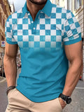 Men's Full Size Collared Checkered Short Sleeve Polo Plus Size - Trendsi - Flyclothing LLC