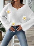 Flower Round Neck Long Sleeve Sweater - Trendsi - Flyclothing LLC