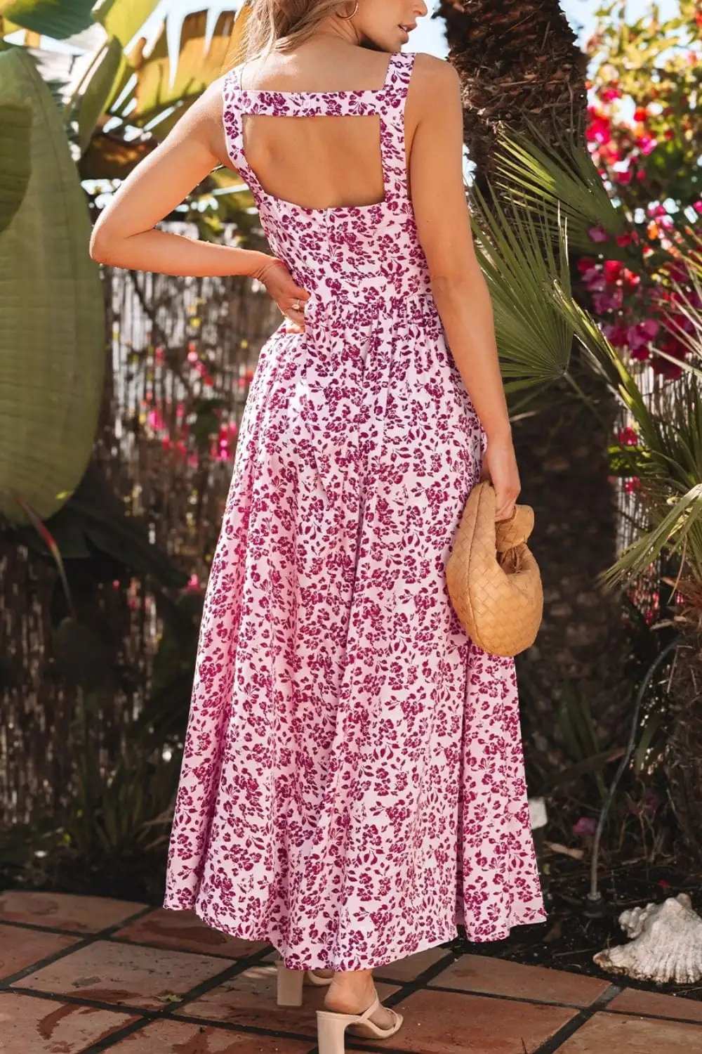 Floral Cutout Back Square Neck Maxi Dress - Trendsi - Flyclothing LLC