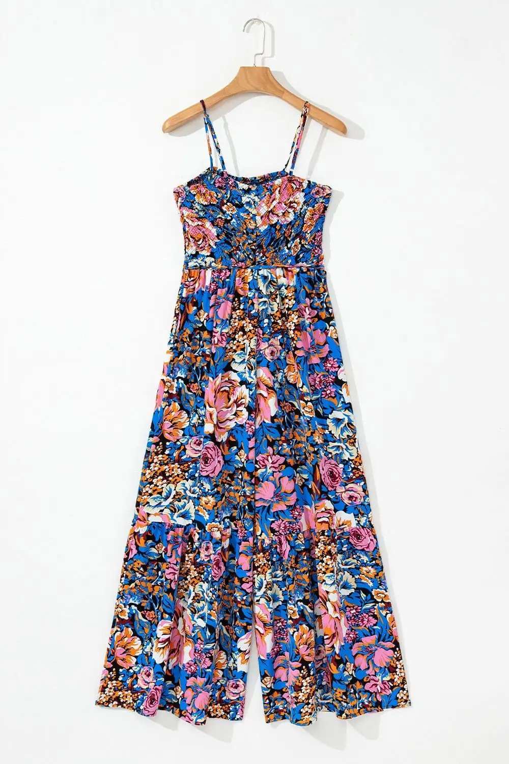Floral Smocked Spaghetti Straps Wide Leg Jumpsuit - Trendsi - Flyclothing LLC