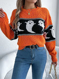 Ghost Round Neck Long Sleeve Sweater - Trendsi - Flyclothing LLC