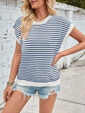 Lovelet Striped Round Neck Cap Sleeve Sweater - Trendsi - Flyclothing LLC