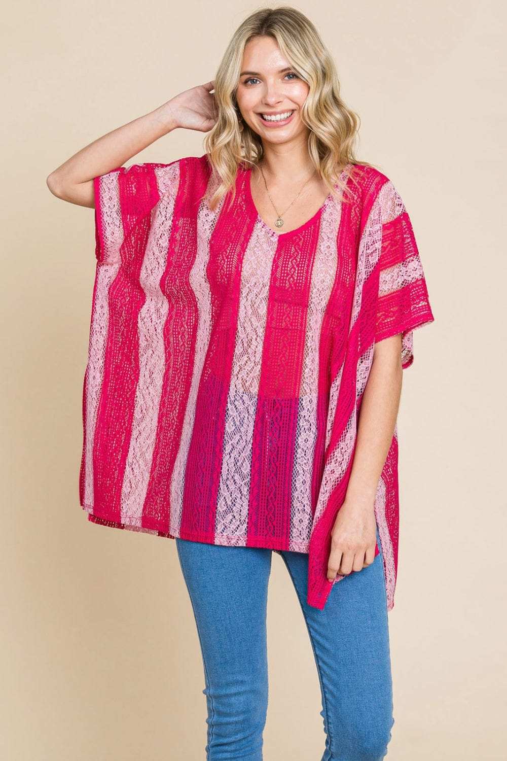 Cotton Bleu by Nu Label V Neck Drop Shoulder Oversize Top - Trendsi - Flyclothing LLC