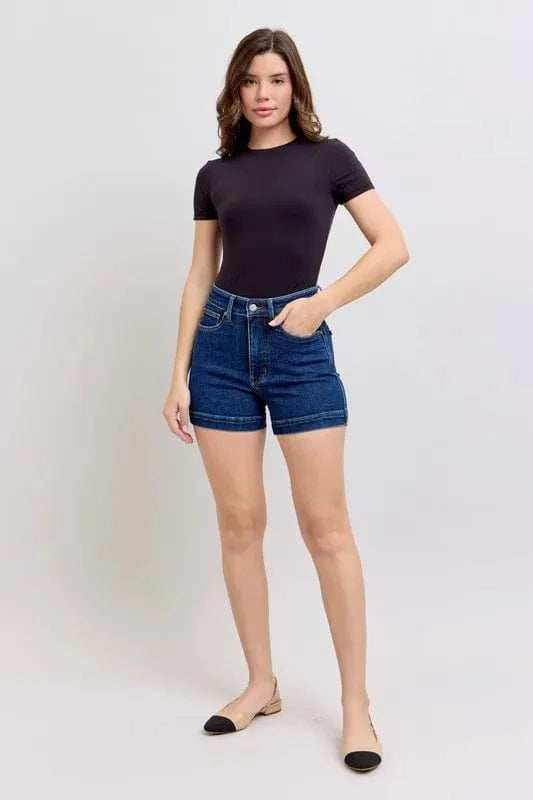 Judy Blue Full Size High Waist Tummy Control Denim Shorts Plus Size - Trendsi - Flyclothing LLC