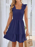 Smocked Square Neck Wide Strap Dress - Trendsi - Flyclothing LLC