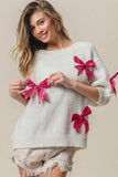 BiBi Sequin Bow Puff Sleeve Sweater - Trendsi - Flyclothing LLC