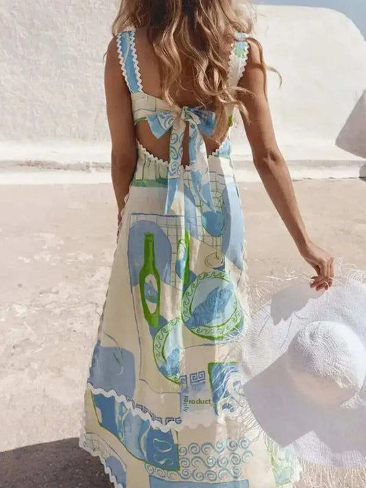 Tied Back Printed Maxi Dress - Trendsi - Flyclothing LLC