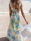 Tied Back Printed Maxi Dress - Trendsi - Flyclothing LLC