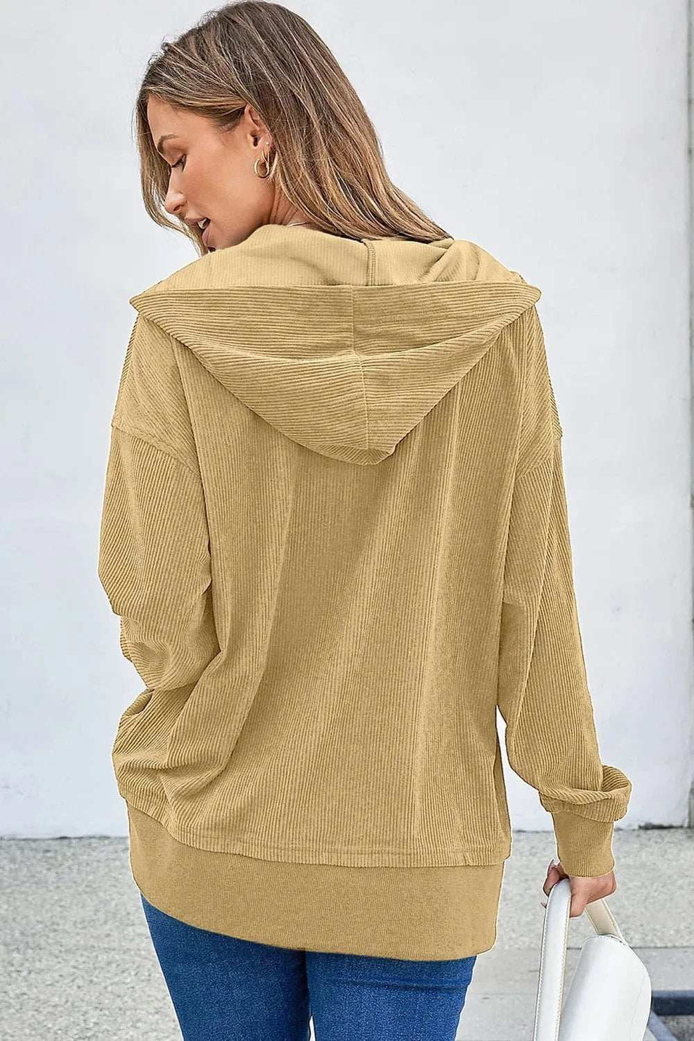 Half Snap Long Sleeve Dropped Shoulder Hoodie - Trendsi - Flyclothing LLC