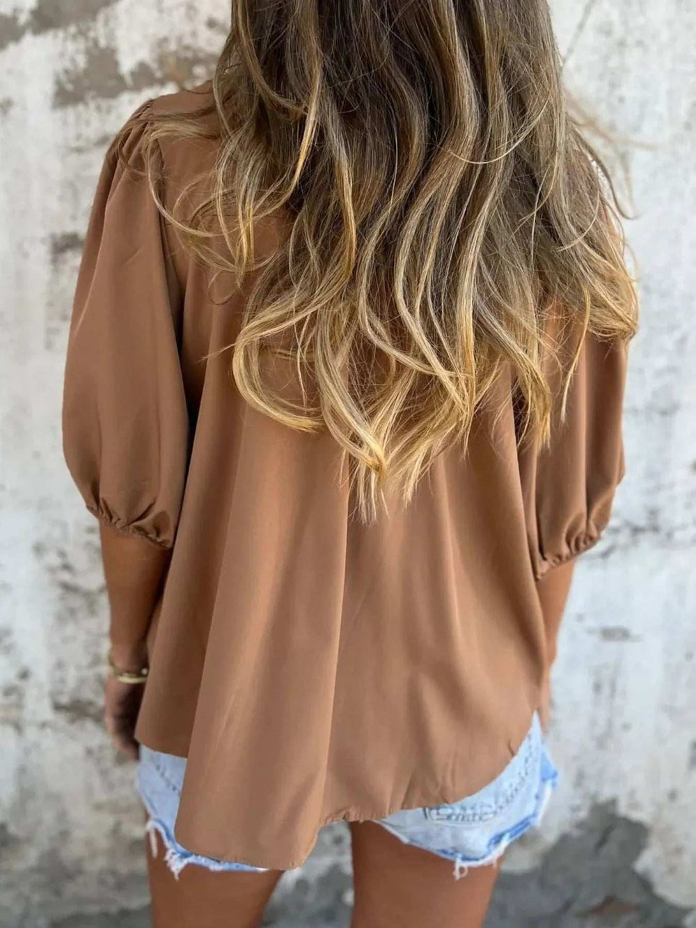 Full Size Smocked Puff Sleeve Blouse Plus Size - Trendsi - Flyclothing LLC