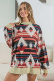 BiBi Aztec Print Mirr Mock Neck Lslv Top - Trendsi - Flyclothing LLC