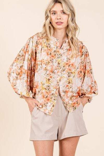 Mittoshop Flower Print Batwing Sleeve Button Down Blouse - Trendsi - Flyclothing LLC