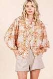 Mittoshop Flower Print Batwing Sleeve Button Down Blouse - Trendsi - Flyclothing LLC