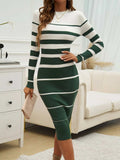 Color Block Round Neck Long Sleeve Midi Dress - Trendsi - Flyclothing LLC