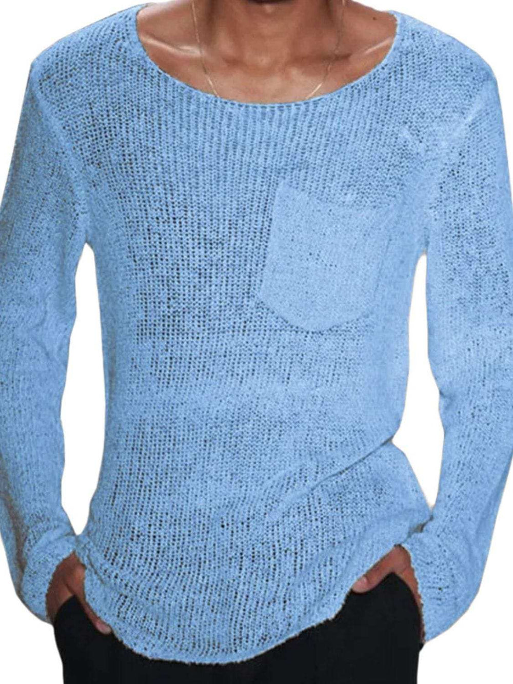 Men's Plus Size Round Neck Long Sleeve Knit T-Shirt - Trendsi - Flyclothing LLC