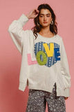 BiBi LOVE Heart Patch Slit French Terry Sweatshirt - Trendsi - Flyclothing LLC