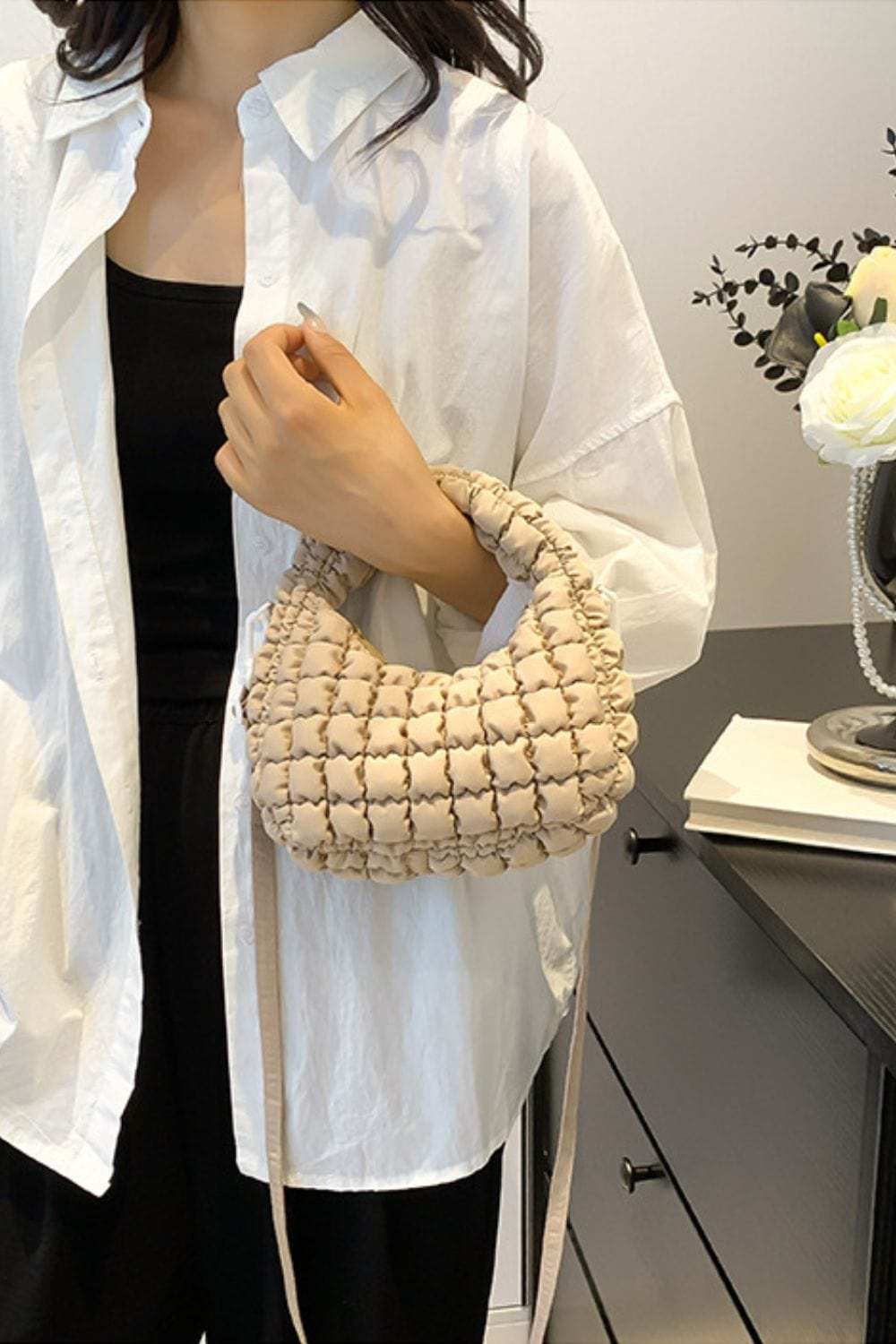 Quilted Puffy Removable Strap Crossbody Bag - Trendsi - Flyclothing LLC
