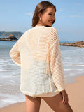 Openwork Dropped Shoulder Long Sleeve Cover-Up - Trendsi - Flyclothing LLC