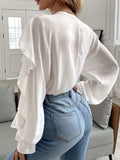 Full Size Ruffled V-Neck Button Down Flounce Sleeve Blouse - Trendsi - Flyclothing LLC