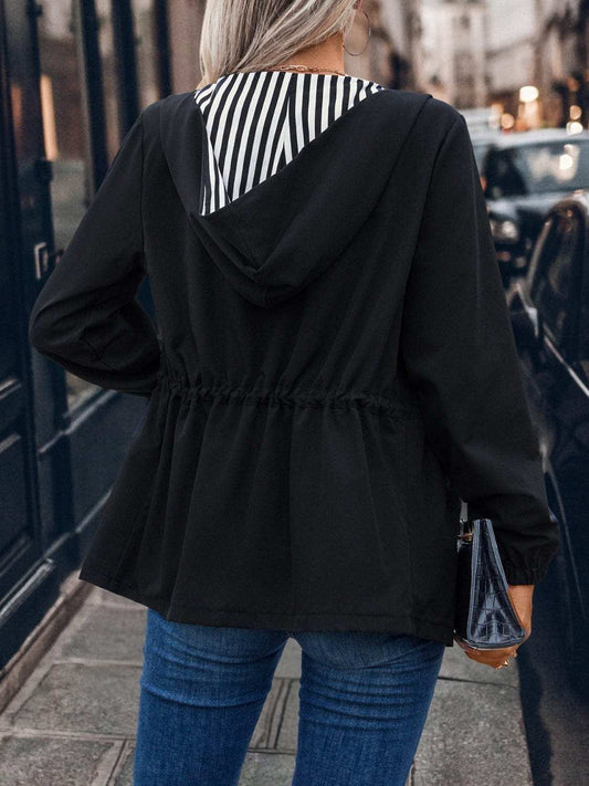 Drawstring Pocketed Zip Up Hooded Jacket - Trendsi - Flyclothing LLC