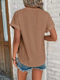 Eyelet Round Neck Short Sleeve Top - Trendsi - Flyclothing LLC