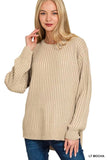 Zenana Curved Hem Two-Tone Ribbed Sweater - Trendsi - Flyclothing LLC