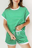 Striped Round Neck Short Sleeve Top and Shorts Set - Trendsi - Flyclothing LLC