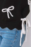 Bow Side Ties Scalloped Hem Cap Sleeve Sweater - Trendsi - Flyclothing LLC
