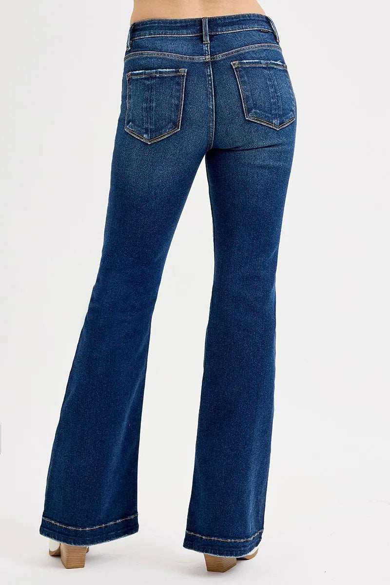 RISEN Full SIze Tummy Control Mid Rise Flare Jeans Plus SIze - Trendsi - Flyclothing LLC