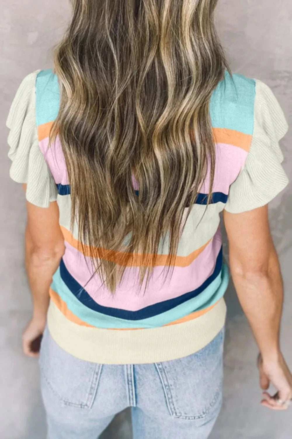 Color Block Round Neck Cap Sleeve Knit Top - Trendsi - Flyclothing LLC