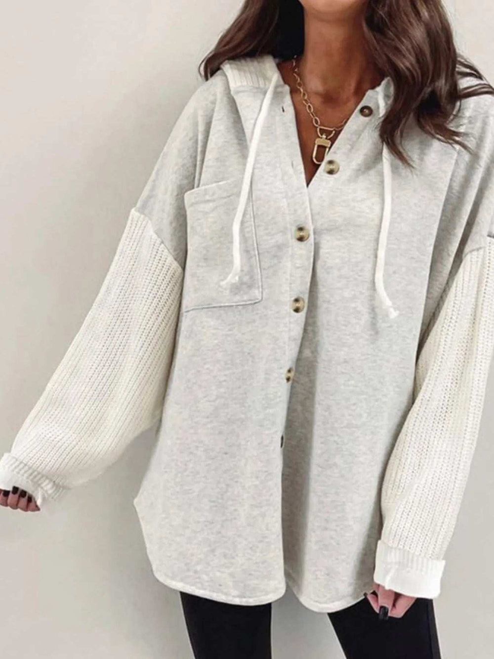 Drawstring Button Front Hoodie - Trendsi - Flyclothing LLC