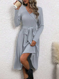 Surplice Tie Waist Long Sleeve Midi Dress - Trendsi - Flyclothing LLC
